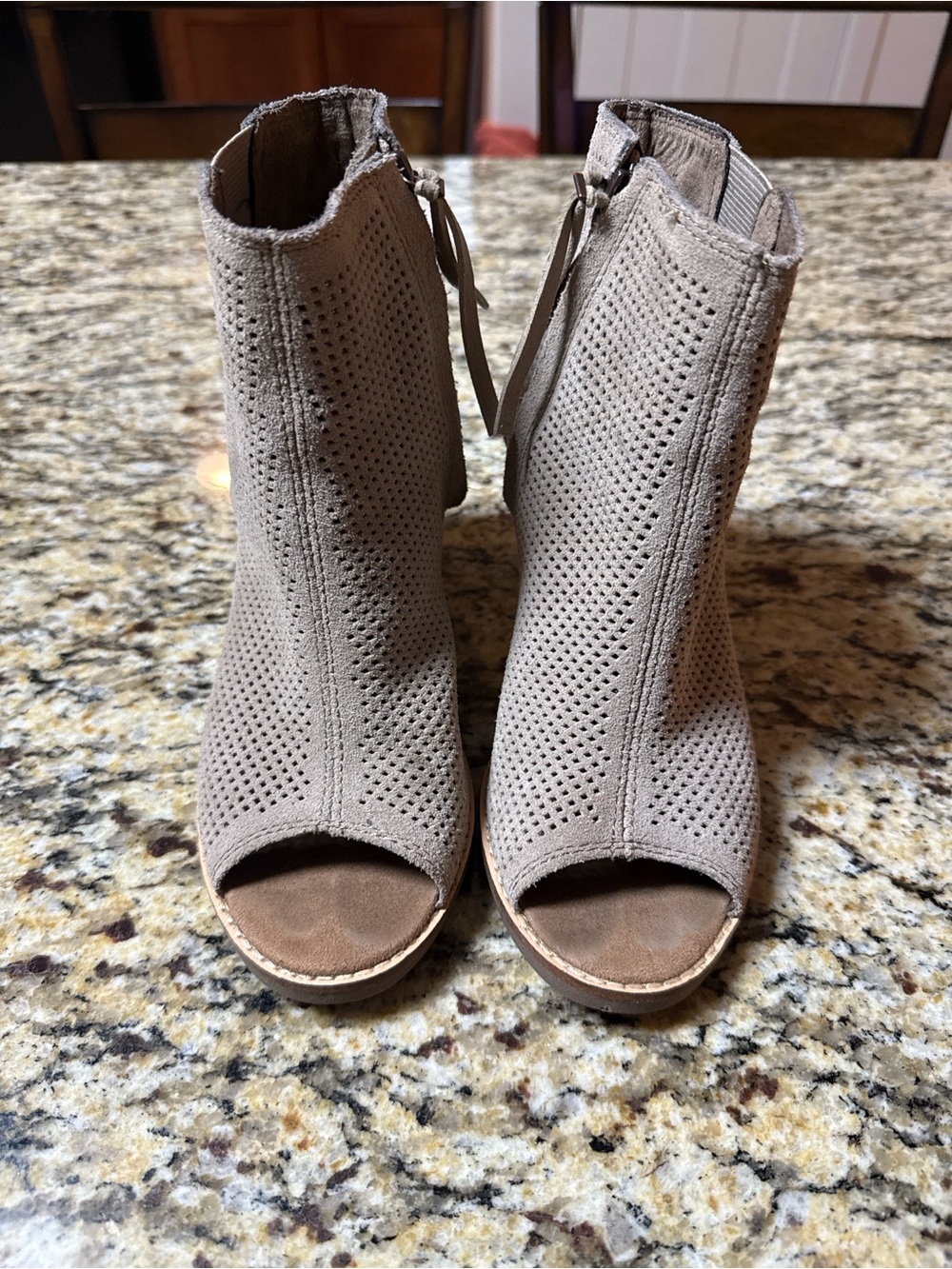 Toms Taupe Perforated Peep-Toe Ankle Mules